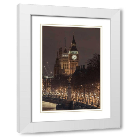 Evening view of Big Ben, London, UK, FTBR-1832 White Modern Wood Framed Art Print with Double Matting by Frank, Assaf
