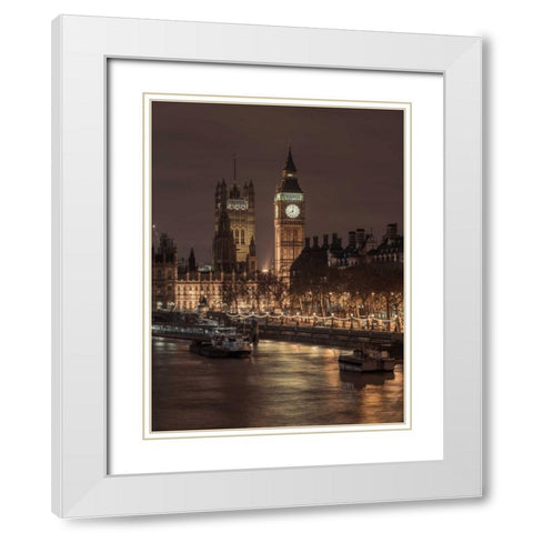 London cityscape with Big Ben and Westminster Abby White Modern Wood Framed Art Print with Double Matting by Frank, Assaf