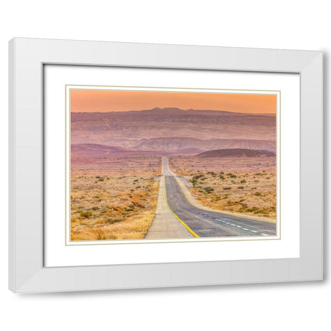 Highway through desert White Modern Wood Framed Art Print with Double Matting by Frank, Assaf