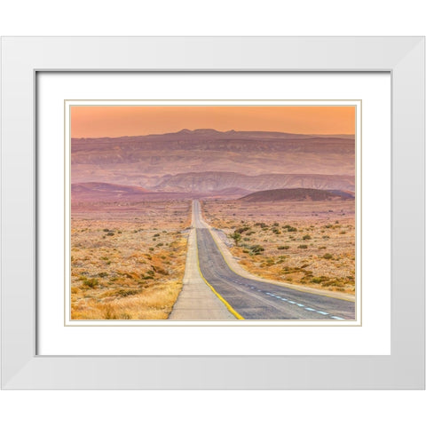 Highway through desert White Modern Wood Framed Art Print with Double Matting by Frank, Assaf