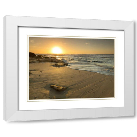 Golden sunset on beach White Modern Wood Framed Art Print with Double Matting by Frank, Assaf