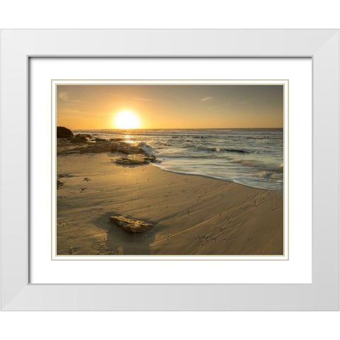 Golden sunset on beach White Modern Wood Framed Art Print with Double Matting by Frank, Assaf