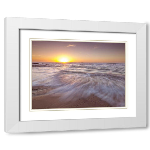 Golden sunset on beach White Modern Wood Framed Art Print with Double Matting by Frank, Assaf