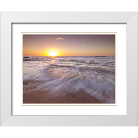 Golden sunset on beach White Modern Wood Framed Art Print with Double Matting by Frank, Assaf