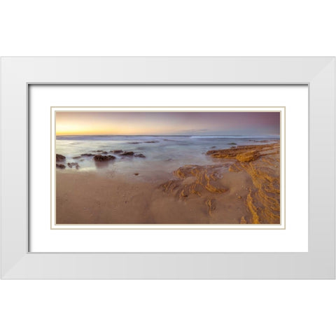 Sunset on rocky beach with colorful sky White Modern Wood Framed Art Print with Double Matting by Frank, Assaf