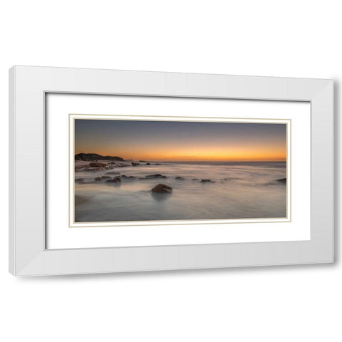 Sunset on rocky beach with colorful sky White Modern Wood Framed Art Print with Double Matting by Frank, Assaf