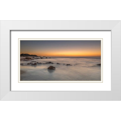Sunset on rocky beach with colorful sky White Modern Wood Framed Art Print with Double Matting by Frank, Assaf