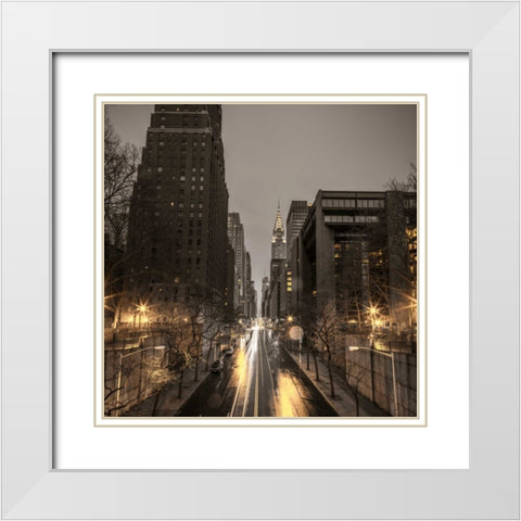 New York city skyline with Chrysler Building in background White Modern Wood Framed Art Print with Double Matting by Frank, Assaf