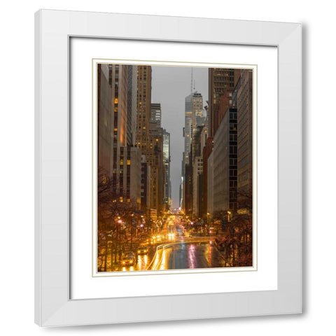 Evening view of streets of Manhattan, New York City White Modern Wood Framed Art Print with Double Matting by Frank, Assaf