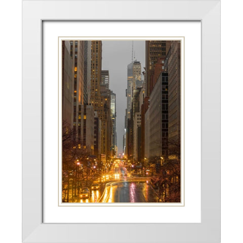 Evening view of streets of Manhattan, New York City White Modern Wood Framed Art Print with Double Matting by Frank, Assaf