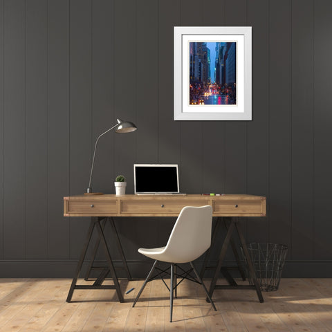 Evening view of streets of Manhattan, New York City White Modern Wood Framed Art Print with Double Matting by Frank, Assaf