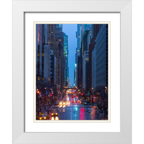 Evening view of streets of Manhattan, New York City White Modern Wood Framed Art Print with Double Matting by Frank, Assaf