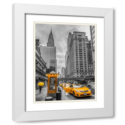 Cab on New York city street, FTBR-1840 White Modern Wood Framed Art Print with Double Matting by Frank, Assaf