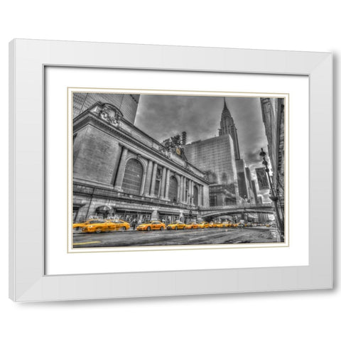 Cab on New York city street White Modern Wood Framed Art Print with Double Matting by Frank, Assaf