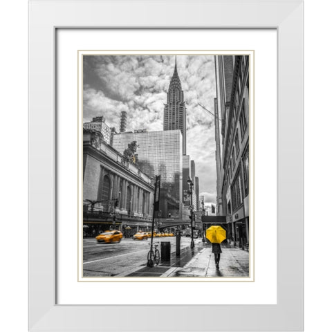 New York city scape with Chrysler Building, FTBR-1841 White Modern Wood Framed Art Print with Double Matting by Frank, Assaf