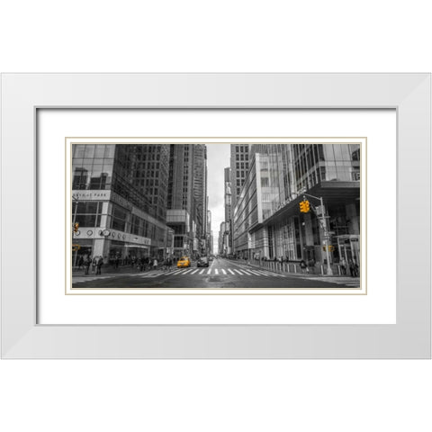Cab on New York city street White Modern Wood Framed Art Print with Double Matting by Frank, Assaf