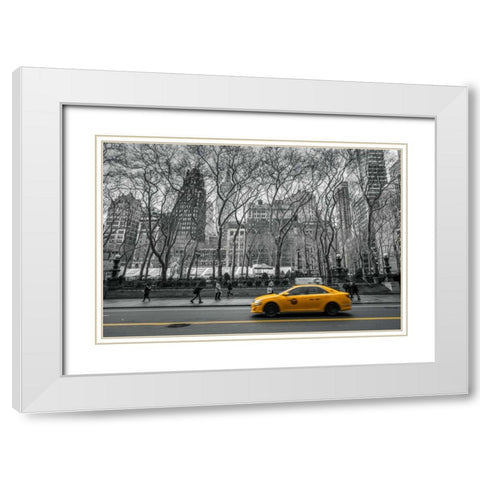 Cab on New York city street White Modern Wood Framed Art Print with Double Matting by Frank, Assaf