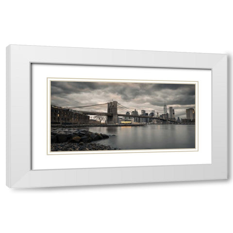 Brooklyn Bridge over East river, New York White Modern Wood Framed Art Print with Double Matting by Frank, Assaf