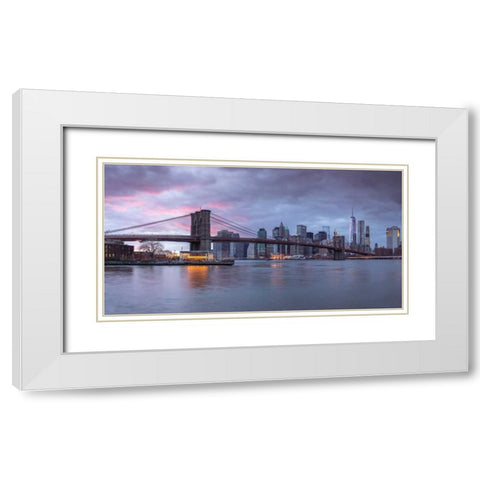 Brooklyn Bridge over East river, New York White Modern Wood Framed Art Print with Double Matting by Frank, Assaf