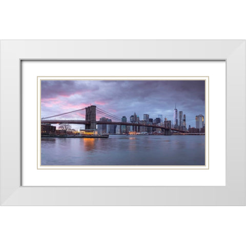 Brooklyn Bridge over East river, New York White Modern Wood Framed Art Print with Double Matting by Frank, Assaf