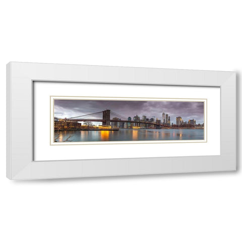 Brooklyn Bridge and Manhattan skyline, New York, FTBR-1835 White Modern Wood Framed Art Print with Double Matting by Frank, Assaf