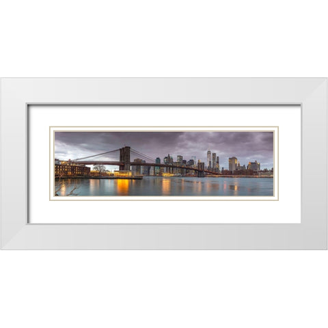 Brooklyn Bridge and Manhattan skyline, New York, FTBR-1835 White Modern Wood Framed Art Print with Double Matting by Frank, Assaf