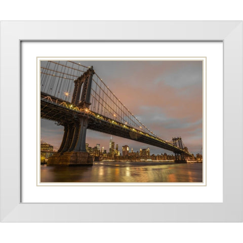Manhattan bridge and New York city skyline White Modern Wood Framed Art Print with Double Matting by Frank, Assaf