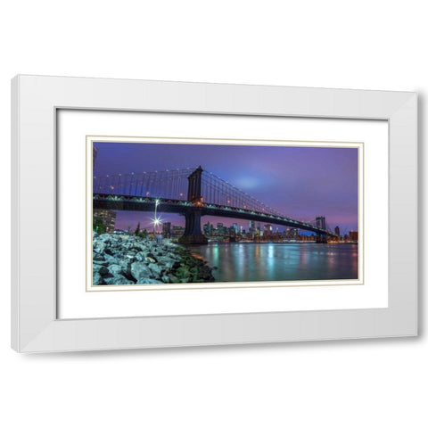 Manhattan bridge and New York city skyline, FTBR-1837 White Modern Wood Framed Art Print with Double Matting by Frank, Assaf
