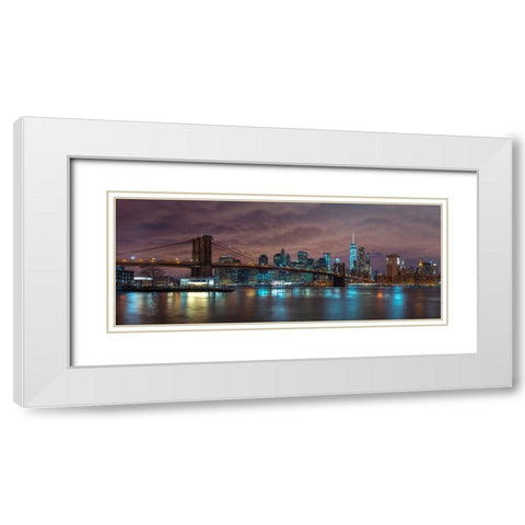Brooklyn Bridge and Manhattan skyline, New York White Modern Wood Framed Art Print with Double Matting by Frank, Assaf