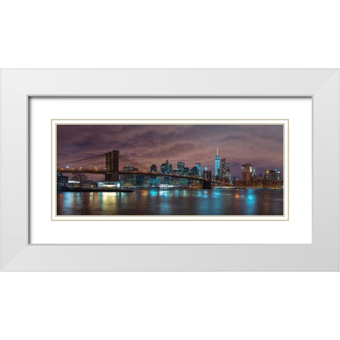 Brooklyn Bridge and Manhattan skyline, New York White Modern Wood Framed Art Print with Double Matting by Frank, Assaf