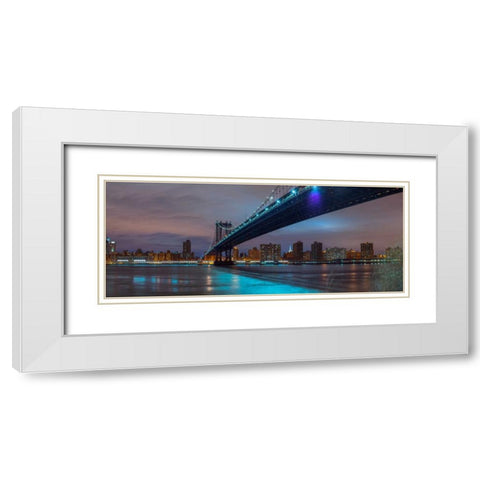 Manhattan bridge and New York city skyline White Modern Wood Framed Art Print with Double Matting by Frank, Assaf