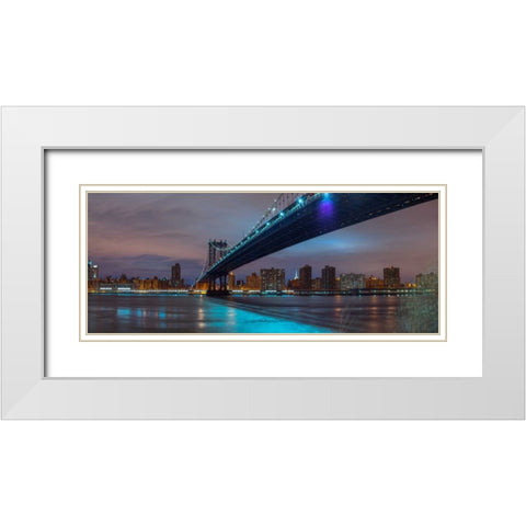 Manhattan bridge and New York city skyline White Modern Wood Framed Art Print with Double Matting by Frank, Assaf