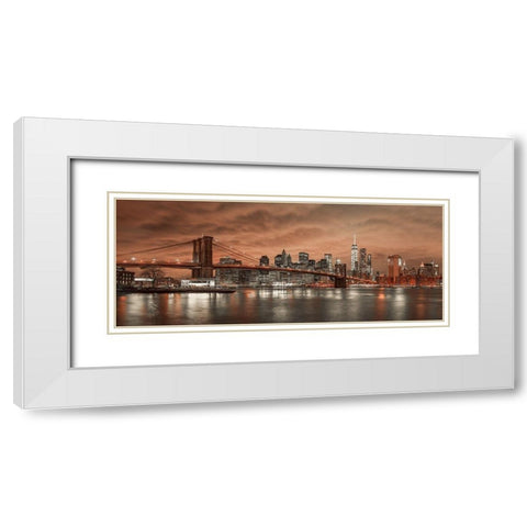 Brooklyn Bridge and Manhattan White Modern Wood Framed Art Print with Double Matting by Frank, Assaf