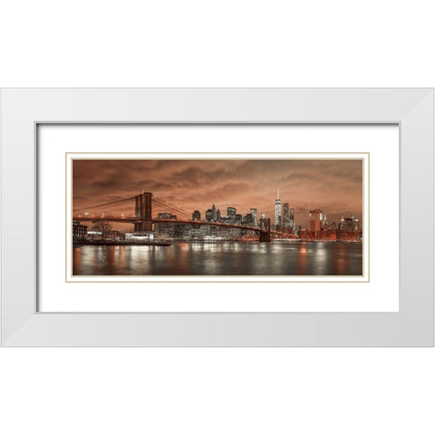 Brooklyn Bridge and Manhattan White Modern Wood Framed Art Print with Double Matting by Frank, Assaf