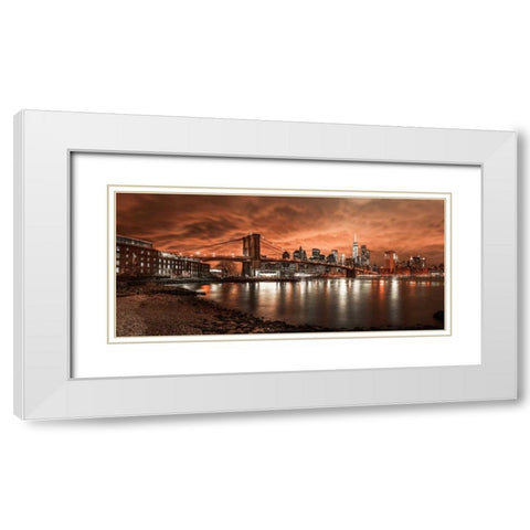 Brooklyn Bridge and Manhattan skyline, New York White Modern Wood Framed Art Print with Double Matting by Frank, Assaf