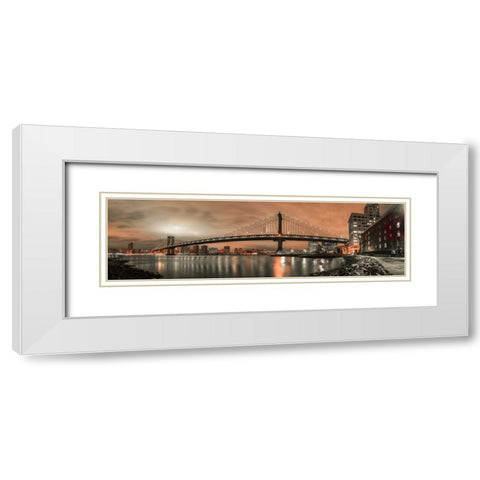 Manhattan bridge and New York city skyline White Modern Wood Framed Art Print with Double Matting by Frank, Assaf