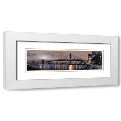 Manhattan bridge and New York city skyline White Modern Wood Framed Art Print with Double Matting by Frank, Assaf