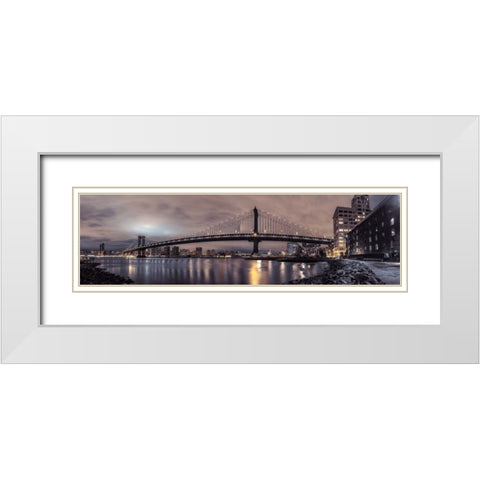 Manhattan bridge and New York city skyline White Modern Wood Framed Art Print with Double Matting by Frank, Assaf