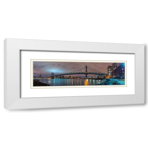 Manhattan bridge and New York city skyline White Modern Wood Framed Art Print with Double Matting by Frank, Assaf