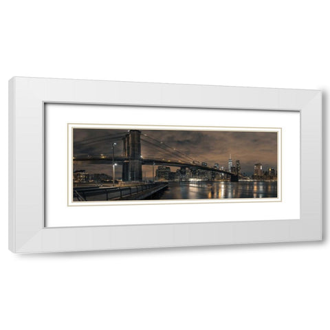 Brooklyn bridge over East river, New York White Modern Wood Framed Art Print with Double Matting by Frank, Assaf