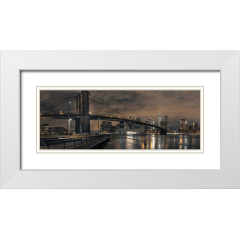 Brooklyn bridge over East river, New York White Modern Wood Framed Art Print with Double Matting by Frank, Assaf