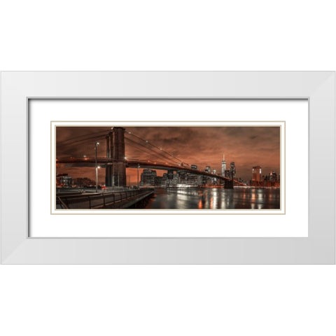 Brooklyn bridge over East river, New York White Modern Wood Framed Art Print with Double Matting by Frank, Assaf