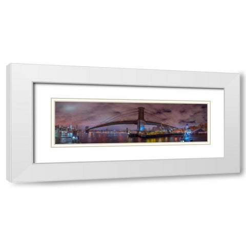 Brooklyn bridge over East river, New York White Modern Wood Framed Art Print with Double Matting by Frank, Assaf