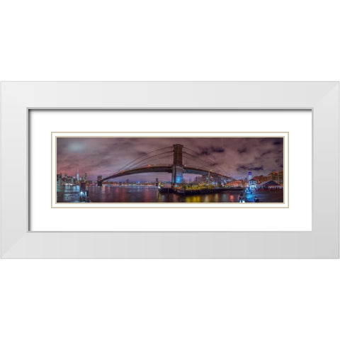 Brooklyn bridge over East river, New York White Modern Wood Framed Art Print with Double Matting by Frank, Assaf