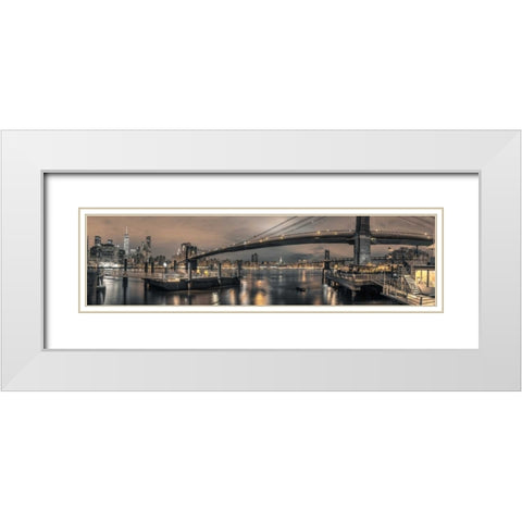 Brooklyn bridge over East river, New York White Modern Wood Framed Art Print with Double Matting by Frank, Assaf