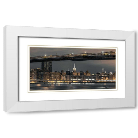 Evening view of Lower Manhattan skyline, New York White Modern Wood Framed Art Print with Double Matting by Frank, Assaf