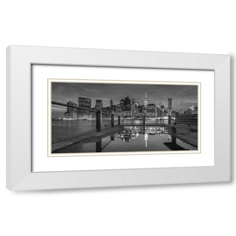 Lower Manhattan skyline in evening, New York White Modern Wood Framed Art Print with Double Matting by Frank, Assaf