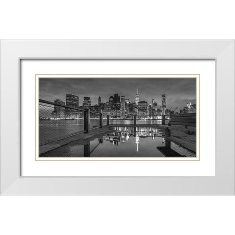 Lower Manhattan skyline in evening, New York White Modern Wood Framed Art Print with Double Matting by Frank, Assaf