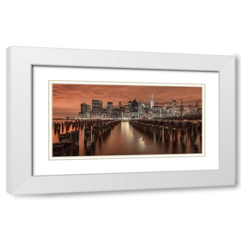 Manhattan skyline with groynes White Modern Wood Framed Art Print with Double Matting by Frank, Assaf
