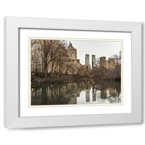Central park with Manhattan skyline, New York White Modern Wood Framed Art Print with Double Matting by Frank, Assaf